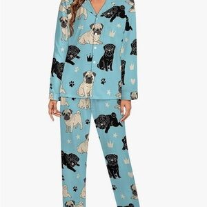 PUG Pajama Set-2 Piece Button Up-2XL - New